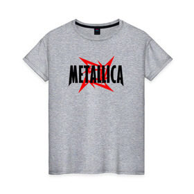 Женская футболка хлопок с принтом Metallica logo в Санкт-Петербурге, 100% хлопок | прямой крой, круглый вырез горловины, длина до линии бедер, слегка спущенное плечо | 