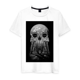 Мужская футболка хлопок с принтом Космонавты в Санкт-Петербурге, 100% хлопок | прямой крой, круглый вырез горловины, длина до линии бедер, слегка спущенное плечо. | восприятие | иллюзия | космонавт | оптическая иллюзия | череп