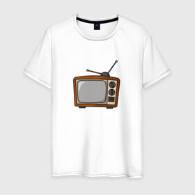 Мужская футболка хлопок с принтом Retro телевизор в Санкт-Петербурге, 100% хлопок | прямой крой, круглый вырез горловины, длина до линии бедер, слегка спущенное плечо. | Тематика изображения на принте: ссср | телевизор