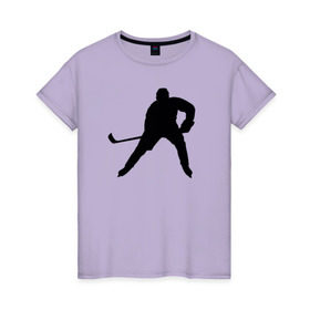 Женская футболка хлопок с принтом Хоккеист в Санкт-Петербурге, 100% хлопок | прямой крой, круглый вырез горловины, длина до линии бедер, слегка спущенное плечо | @ | хоккеистспорт