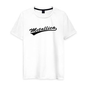 Мужская футболка хлопок с принтом Metallica (Yankees font) в Санкт-Петербурге, 100% хлопок | прямой крой, круглый вырез горловины, длина до линии бедер, слегка спущенное плечо. | Тематика изображения на принте: металлика