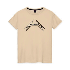 Женская футболка хлопок с принтом логотип Metallica в Санкт-Петербурге, 100% хлопок | прямой крой, круглый вырез горловины, длина до линии бедер, слегка спущенное плечо | металлика