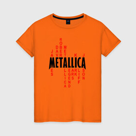 Женская футболка хлопок с принтом Metallica History в Санкт-Петербурге, 100% хлопок | прямой крой, круглый вырез горловины, длина до линии бедер, слегка спущенное плечо | металлика