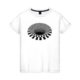Женская футболка хлопок с принтом 3d дыра оптическая иллюзия в Санкт-Петербурге, 100% хлопок | прямой крой, круглый вырез горловины, длина до линии бедер, слегка спущенное плечо | 3д | дыра | иллюзия | оптическая