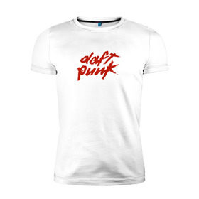 Мужская футболка премиум с принтом Daft punk в Санкт-Петербурге, 92% хлопок, 8% лайкра | приталенный силуэт, круглый вырез ворота, длина до линии бедра, короткий рукав | логотип группы daft punk.@