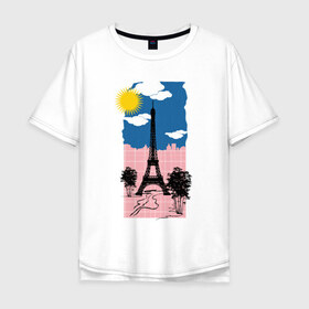 Мужская футболка хлопок Oversize с принтом Париж в Санкт-Петербурге, 100% хлопок | свободный крой, круглый ворот, “спинка” длиннее передней части | 