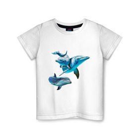 Детская футболка хлопок с принтом Дельфины в Санкт-Петербурге, 100% хлопок | круглый вырез горловины, полуприлегающий силуэт, длина до линии бедер | die antwoord