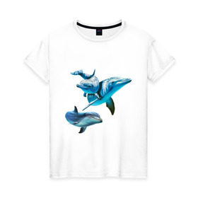 Женская футболка хлопок с принтом Дельфины в Санкт-Петербурге, 100% хлопок | прямой крой, круглый вырез горловины, длина до линии бедер, слегка спущенное плечо | die antwoord