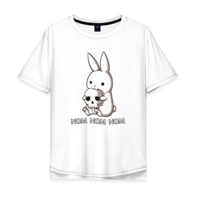 Мужская футболка хлопок Oversize с принтом Кролик с черепом в Санкт-Петербурге, 100% хлопок | свободный крой, круглый ворот, “спинка” длиннее передней части | Тематика изображения на принте: @ | заяц | картинка | кролик | прикол | череп