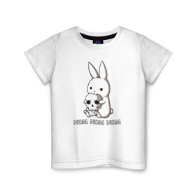 Детская футболка хлопок с принтом Кролик с черепом в Санкт-Петербурге, 100% хлопок | круглый вырез горловины, полуприлегающий силуэт, длина до линии бедер | @ | заяц | картинка | кролик | прикол | череп