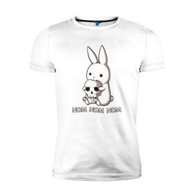 Мужская футболка премиум с принтом Кролик с черепом в Санкт-Петербурге, 92% хлопок, 8% лайкра | приталенный силуэт, круглый вырез ворота, длина до линии бедра, короткий рукав | @ | заяц | картинка | кролик | прикол | череп