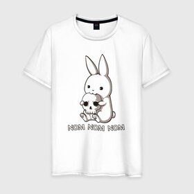 Мужская футболка хлопок с принтом Кролик с черепом в Санкт-Петербурге, 100% хлопок | прямой крой, круглый вырез горловины, длина до линии бедер, слегка спущенное плечо. | @ | заяц | картинка | кролик | прикол | череп