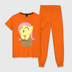 Женская пижама хлопок с принтом Cute Fluttershy в Санкт-Петербурге, 100% хлопок | брюки и футболка прямого кроя, без карманов, на брюках мягкая резинка на поясе и по низу штанин | fluttershy | пони | сваг | флаттершай в пакетике.поняш