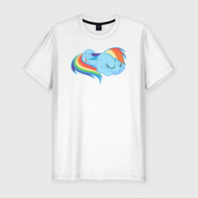 Мужская футболка премиум с принтом Rainbow Dash sleeps в Санкт-Петербурге, 92% хлопок, 8% лайкра | приталенный силуэт, круглый вырез ворота, длина до линии бедра, короткий рукав | pony | rainbow dash | деши спит :3поняшки | пони | сваг