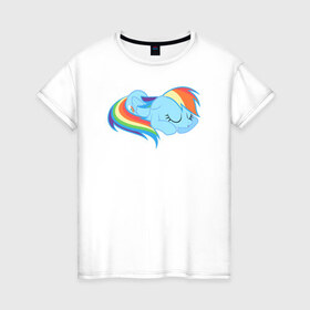 Женская футболка хлопок с принтом Rainbow Dash sleeps в Санкт-Петербурге, 100% хлопок | прямой крой, круглый вырез горловины, длина до линии бедер, слегка спущенное плечо | pony | rainbow dash | деши спит :3поняшки | пони | сваг