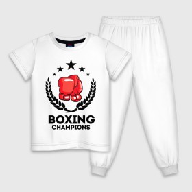 Детская пижама хлопок с принтом Boxing champions в Санкт-Петербурге, 100% хлопок |  брюки и футболка прямого кроя, без карманов, на брюках мягкая резинка на поясе и по низу штанин
 | boxing | champions | бокс | венок | перчатки | спорт