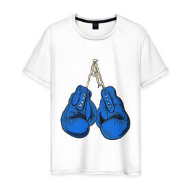 Мужская футболка хлопок с принтом Перчатки в Санкт-Петербурге, 100% хлопок | прямой крой, круглый вырез горловины, длина до линии бедер, слегка спущенное плечо. | boxing | бокс | перчатки | спорт