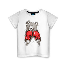 Детская футболка хлопок с принтом Russia boxing в Санкт-Петербурге, 100% хлопок | круглый вырез горловины, полуприлегающий силуэт, длина до линии бедер | boxing | бокс | медведь | мишка | перчатки | спорт