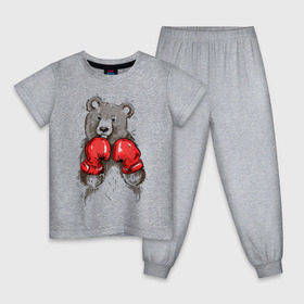 Детская пижама хлопок с принтом Russia boxing в Санкт-Петербурге, 100% хлопок |  брюки и футболка прямого кроя, без карманов, на брюках мягкая резинка на поясе и по низу штанин
 | boxing | бокс | медведь | мишка | перчатки | спорт