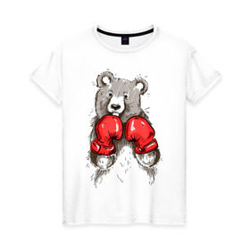Женская футболка хлопок с принтом Russia boxing в Санкт-Петербурге, 100% хлопок | прямой крой, круглый вырез горловины, длина до линии бедер, слегка спущенное плечо | boxing | бокс | медведь | мишка | перчатки | спорт