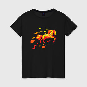Женская футболка хлопок с принтом Fire horse в Санкт-Петербурге, 100% хлопок | прямой крой, круглый вырез горловины, длина до линии бедер, слегка спущенное плечо | fire | horse | лошадь | огон