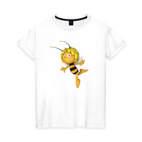 Женская футболка хлопок с принтом Пчелка Майя в Санкт-Петербурге, 100% хлопок | прямой крой, круглый вырез горловины, длина до линии бедер, слегка спущенное плечо | : животные | zoobe | прикол | приложение | сообщения