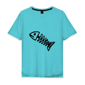 Мужская футболка хлопок Oversize с принтом Fish в Санкт-Петербурге, 100% хлопок | свободный крой, круглый ворот, “спинка” длиннее передней части | рыба | рыбалка | скелет