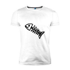 Мужская футболка премиум с принтом Fish в Санкт-Петербурге, 92% хлопок, 8% лайкра | приталенный силуэт, круглый вырез ворота, длина до линии бедра, короткий рукав | рыба | рыбалка | скелет