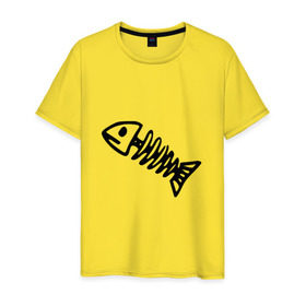 Мужская футболка хлопок с принтом Fish в Санкт-Петербурге, 100% хлопок | прямой крой, круглый вырез горловины, длина до линии бедер, слегка спущенное плечо. | рыба | рыбалка | скелет