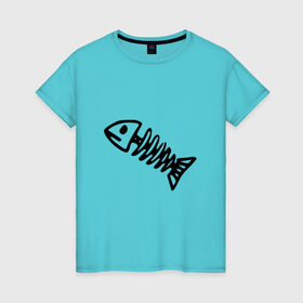 Женская футболка хлопок с принтом Fish в Санкт-Петербурге, 100% хлопок | прямой крой, круглый вырез горловины, длина до линии бедер, слегка спущенное плечо | рыба | рыбалка | скелет