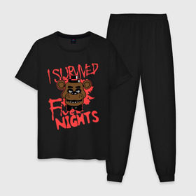 Мужская пижама хлопок с принтом Five Nights At Freddys в Санкт-Петербурге, 100% хлопок | брюки и футболка прямого кроя, без карманов, на брюках мягкая резинка на поясе и по низу штанин
 | five nights at freddys | fnaf | freddy | игры | медведь | мишка | фнаф | фредди