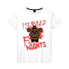 Женская футболка хлопок с принтом Five Nights At Freddy`s в Санкт-Петербурге, 100% хлопок | прямой крой, круглый вырез горловины, длина до линии бедер, слегка спущенное плечо | five nights at freddys | fnaf | freddy | игры | медведь | мишка | фнаф | фредди