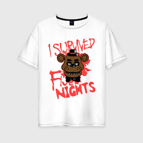Женская футболка хлопок Oversize с принтом Five Nights At Freddys в Санкт-Петербурге, 100% хлопок | свободный крой, круглый ворот, спущенный рукав, длина до линии бедер
 | five nights at freddys | fnaf | freddy | игры | медведь | мишка | фнаф | фредди