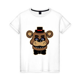 Женская футболка хлопок с принтом Five Nights At Freddy`s в Санкт-Петербурге, 100% хлопок | прямой крой, круглый вырез горловины, длина до линии бедер, слегка спущенное плечо | five nights at freddys | fnaf | freddy | игры | медведь | мишка | фнаф | фредди