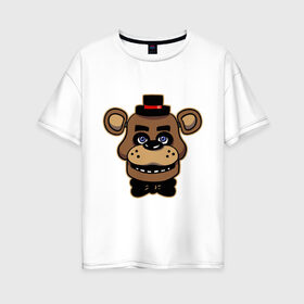 Женская футболка хлопок Oversize с принтом Five Nights At Freddys в Санкт-Петербурге, 100% хлопок | свободный крой, круглый ворот, спущенный рукав, длина до линии бедер
 | five nights at freddys | fnaf | freddy | игры | медведь | мишка | фнаф | фредди