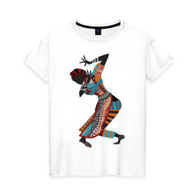 Женская футболка хлопок с принтом Танец Африканки в Санкт-Петербурге, 100% хлопок | прямой крой, круглый вырез горловины, длина до линии бедер, слегка спущенное плечо | 