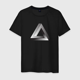 Мужская футболка хлопок с принтом Треугольник Пенроуза в Санкт-Петербурге, 100% хлопок | прямой крой, круглый вырез горловины, длина до линии бедер, слегка спущенное плечо. | иллюзия | оптическая | пенроуз