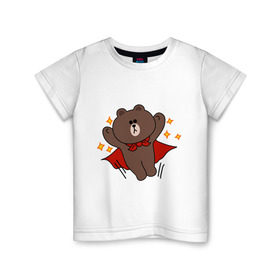 Детская футболка хлопок с принтом Стикер Line мишка в Санкт-Петербурге, 100% хлопок | круглый вырез горловины, полуприлегающий силуэт, длина до линии бедер | супергерой
