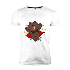 Мужская футболка премиум с принтом Стикер Line мишка в Санкт-Петербурге, 92% хлопок, 8% лайкра | приталенный силуэт, круглый вырез ворота, длина до линии бедра, короткий рукав | Тематика изображения на принте: супергерой
