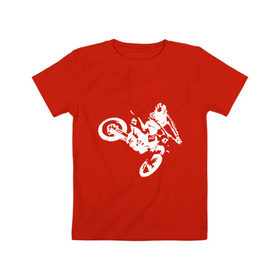 Детская футболка хлопок с принтом Мотокросс белый в Санкт-Петербурге, 100% хлопок | круглый вырез горловины, полуприлегающий силуэт, длина до линии бедер | motokross | мото | мотоцикл | спорт