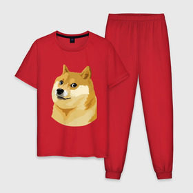 Мужская пижама хлопок с принтом Doge в Санкт-Петербурге, 100% хлопок | брюки и футболка прямого кроя, без карманов, на брюках мягкая резинка на поясе и по низу штанин
 | such wow | вау | доги