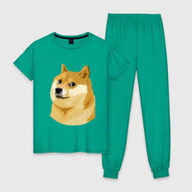 Женская пижама хлопок с принтом Doge в Санкт-Петербурге, 100% хлопок | брюки и футболка прямого кроя, без карманов, на брюках мягкая резинка на поясе и по низу штанин | such wow | вау | доги