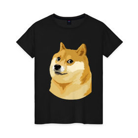 Женская футболка хлопок с принтом Doge в Санкт-Петербурге, 100% хлопок | прямой крой, круглый вырез горловины, длина до линии бедер, слегка спущенное плечо | such wow | вау | доги