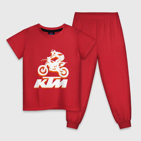 Детская пижама хлопок с принтом KTM белый в Санкт-Петербурге, 100% хлопок |  брюки и футболка прямого кроя, без карманов, на брюках мягкая резинка на поясе и по низу штанин
 | Тематика изображения на принте: cross | ktm | motocross | кросс | мото