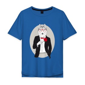 Мужская футболка хлопок Oversize с принтом Волк в смокинге в Санкт-Петербурге, 100% хлопок | свободный крой, круглый ворот, “спинка” длиннее передней части | джентльмен | костюм | хипстер