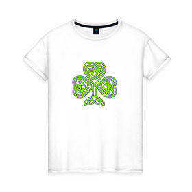 Женская футболка хлопок с принтом Celtic сlover в Санкт-Петербурге, 100% хлопок | прямой крой, круглый вырез горловины, длина до линии бедер, слегка спущенное плечо | кельтский | клевер