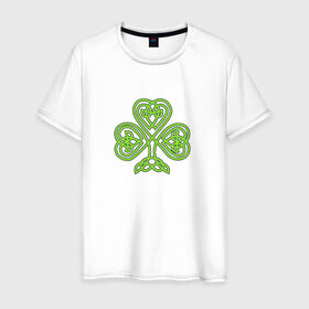 Мужская футболка хлопок с принтом Celtic сlover в Санкт-Петербурге, 100% хлопок | прямой крой, круглый вырез горловины, длина до линии бедер, слегка спущенное плечо. | кельтский | клевер