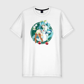Мужская футболка премиум с принтом Зимняя Мику в Санкт-Петербурге, 92% хлопок, 8% лайкра | приталенный силуэт, круглый вырез ворота, длина до линии бедра, короткий рукав | anime | hatsune miku | miku | vocaloid | вокалоид