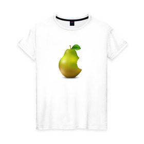 Женская футболка хлопок с принтом iPear в Санкт-Петербурге, 100% хлопок | прямой крой, круглый вырез горловины, длина до линии бедер, слегка спущенное плечо | (iphone) | груша | пародия | прикол | укус