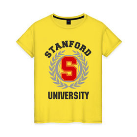 Женская футболка хлопок с принтом Стэнфорд в Санкт-Петербурге, 100% хлопок | прямой крой, круглый вырез горловины, длина до линии бедер, слегка спущенное плечо | stanford | институт | студентам | стэнфорд | университет